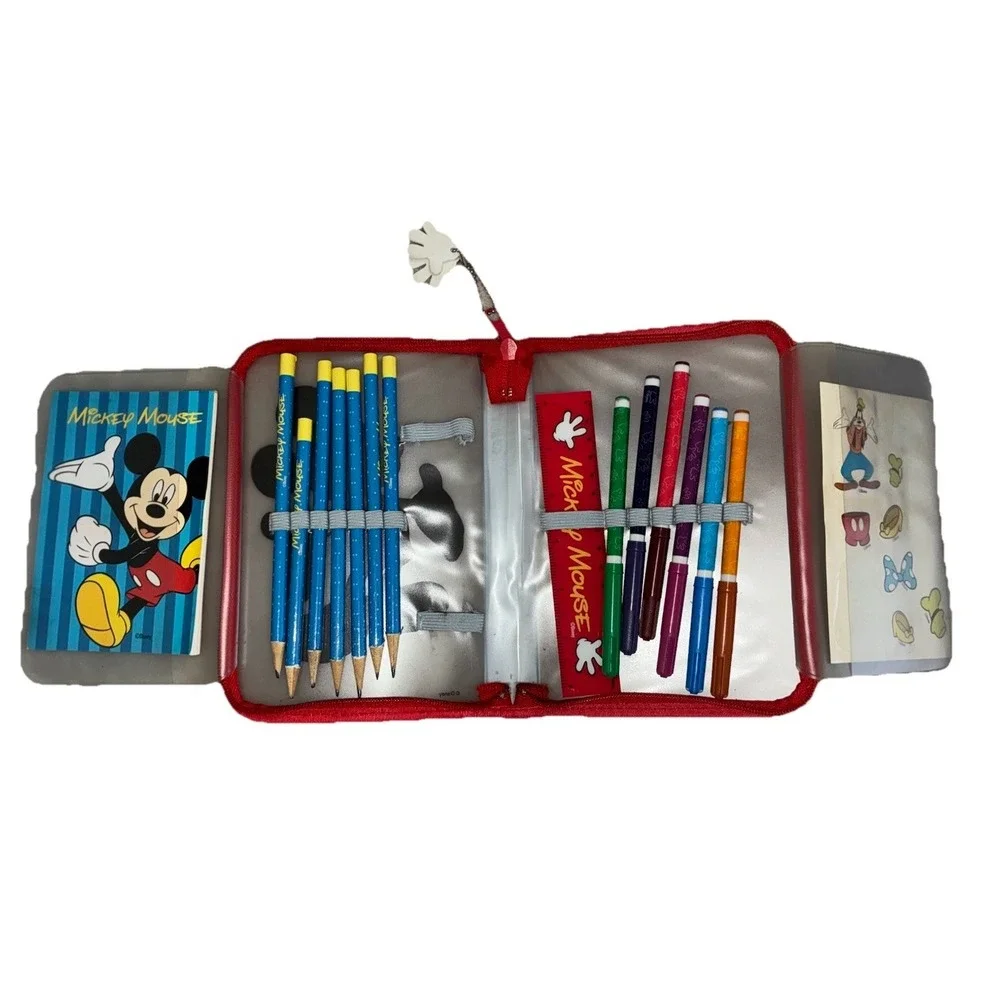 Vintage Mickey Mouse Disney Pencil‎ Case Stationary Kit Zipper *flaw